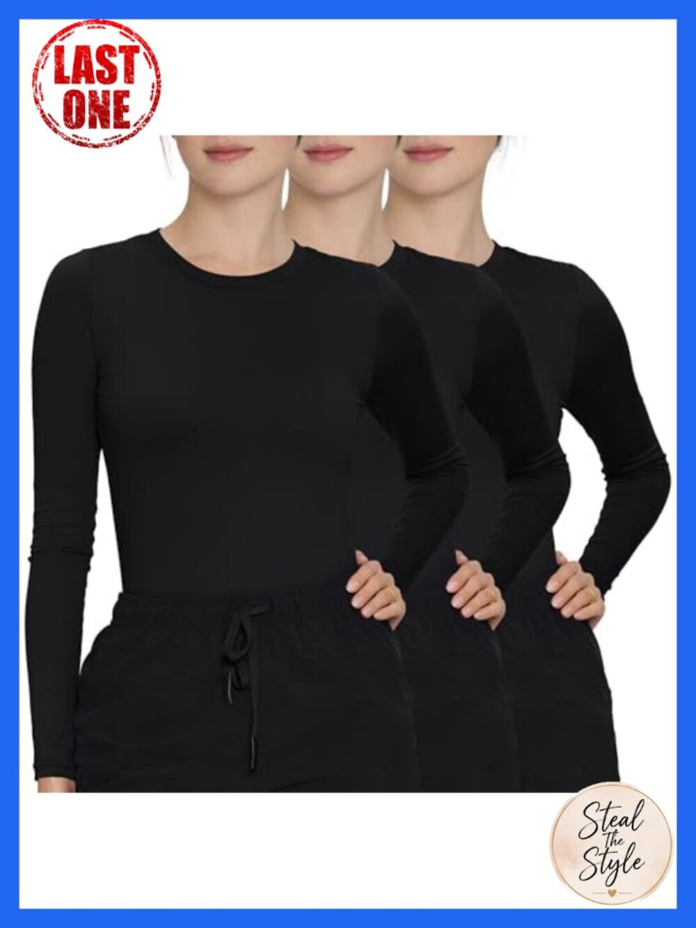 3 Pack Women's Underscrub Long Sleeve Crew Neck Slim Fit Stretch Medical Scrub
